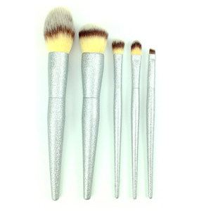 Set di pennelli per trucco lucido in argento 5 pezzi (viso e occhio)